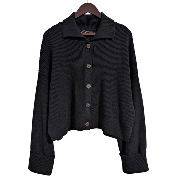 Quince Women's XL Organic Cotton Fisherman Collared Cardigan in Black NWT - Picture 4 of 9